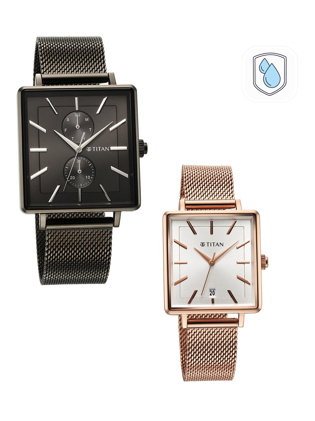 Buy Titan Pack Of 2 Stainless Steel Bracelet His & Her Couple Analogue Watch 9400594205KM01 - - Accessories for Unisex