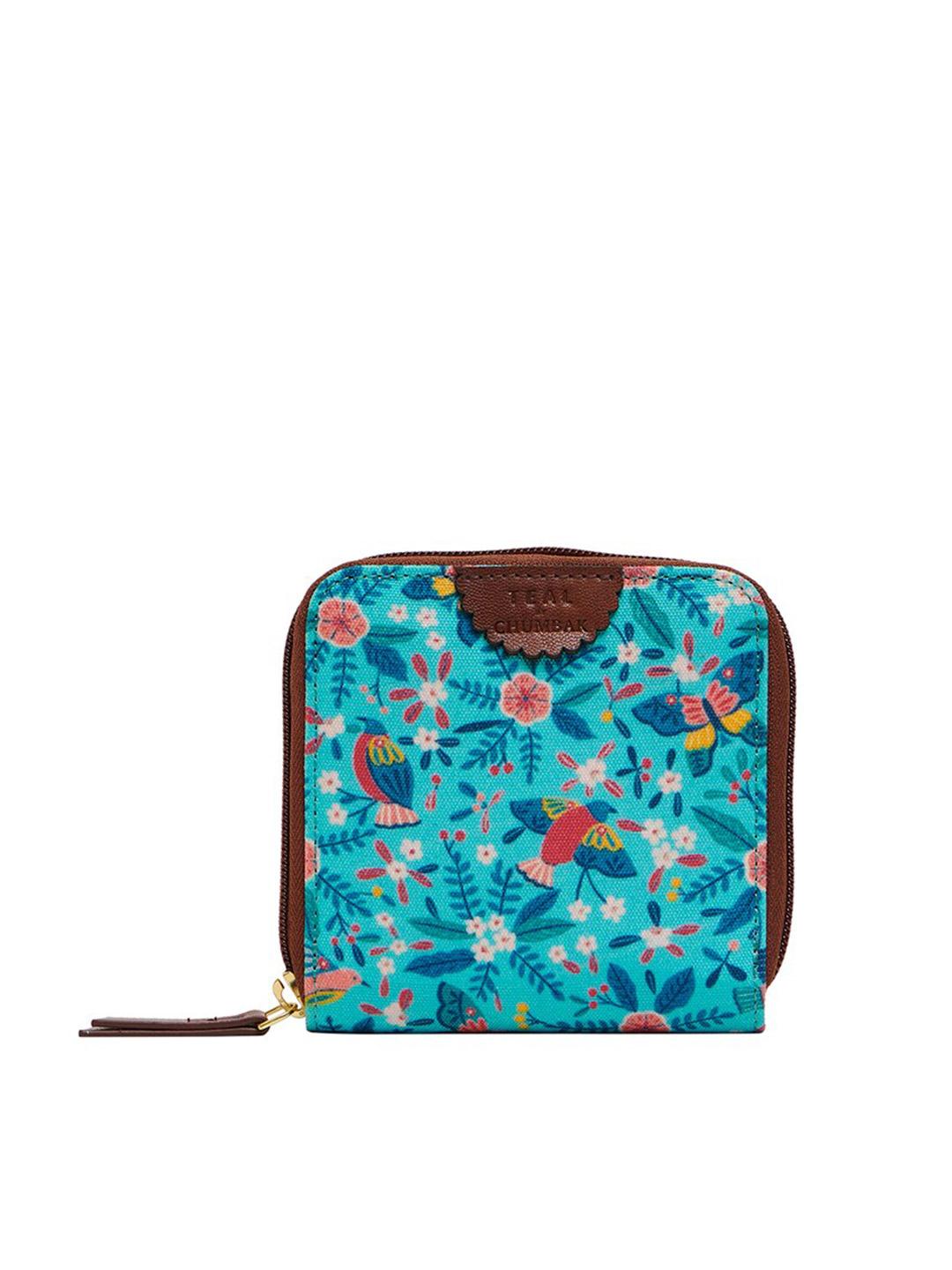 Buy TEAL BY CHUMBAK Women Teal Floral Printed Canvas Zip Around Wallet -  - Accessories for Women