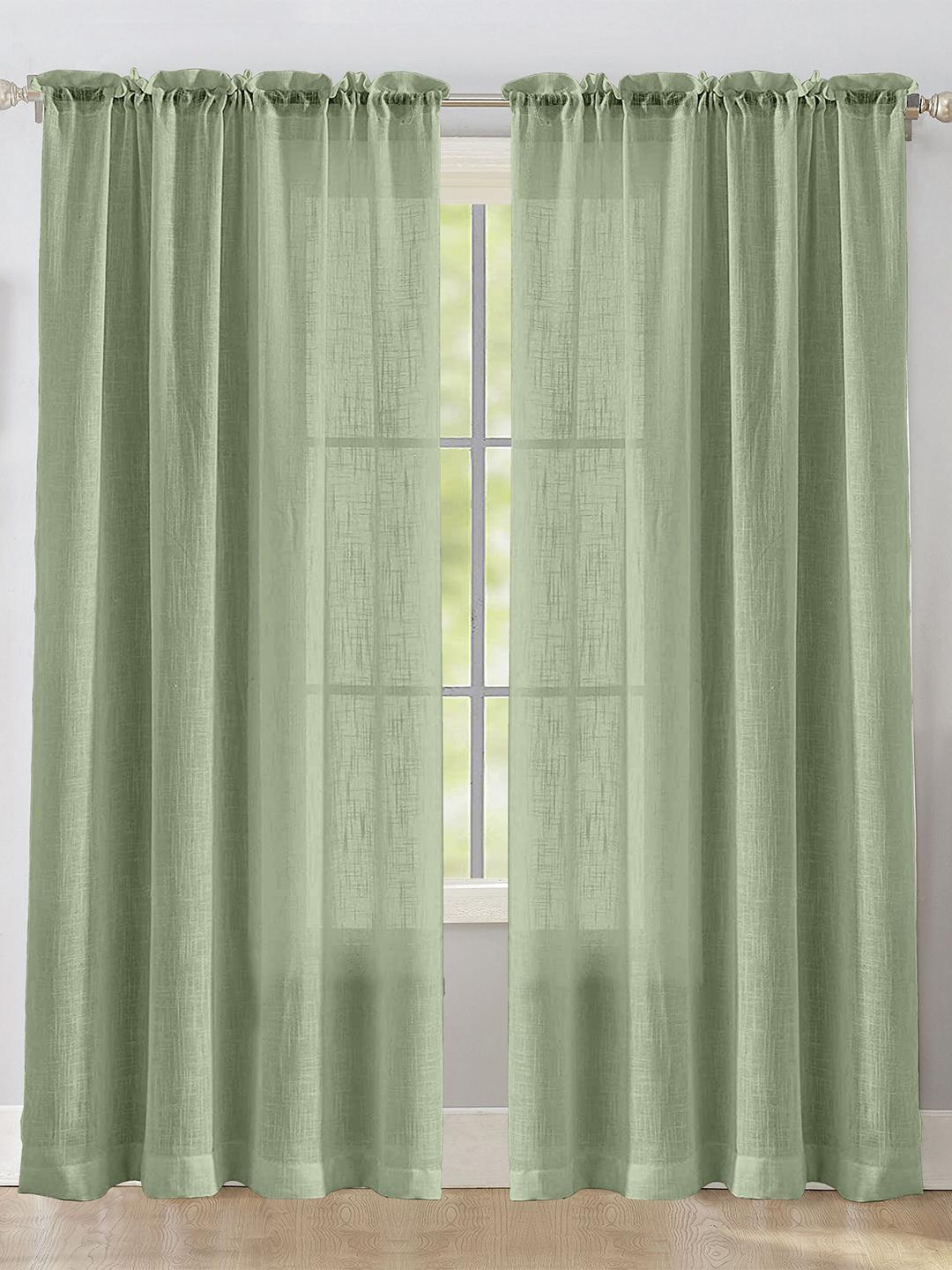 Buy HOMEMONDE Green 2 Pieces Solid Sheer Rod Pocket Cotton Long Door Curtains -  - Home for Unisex