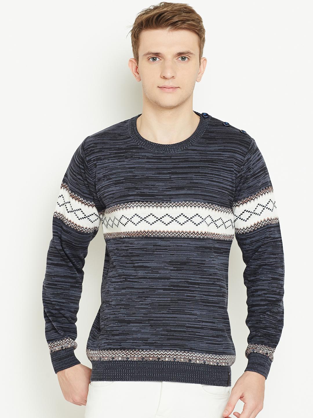 Buy Monte Carlo Men Charcoal Grey Self Design Sweater - Sweaters for ...