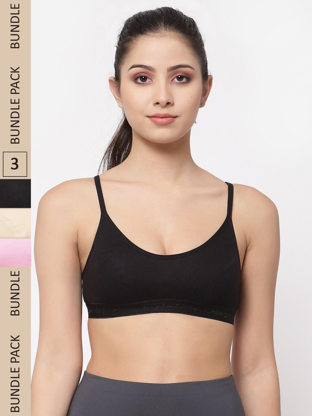 Buy College Girl Pack Of 3 Cotton All Day Comfort High Support Full Coverage Sports Bra - - Apparel for Women
