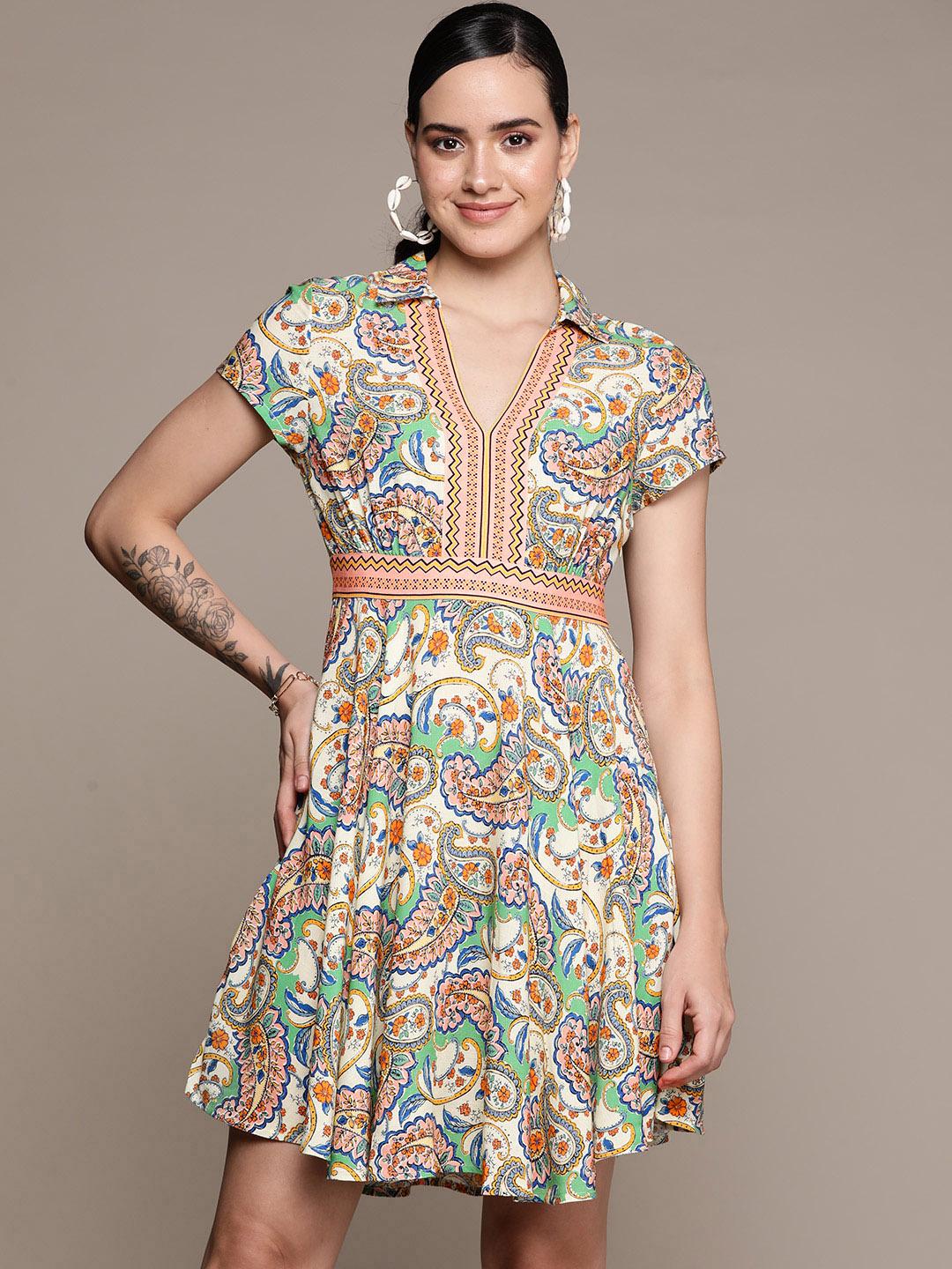 Buy Label Ritu Kumar Ethnic Motifs Print Fit & Flare Dress - Dresses ...
