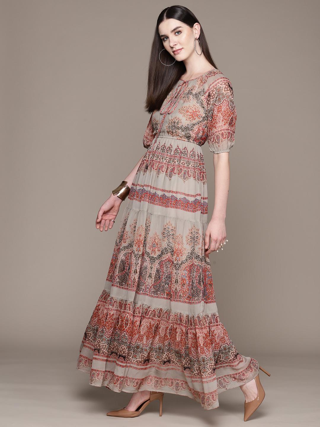Buy Label Ritu Kumar Ethnic Motifs Print Tie Up Neck Puff Sleeve ...