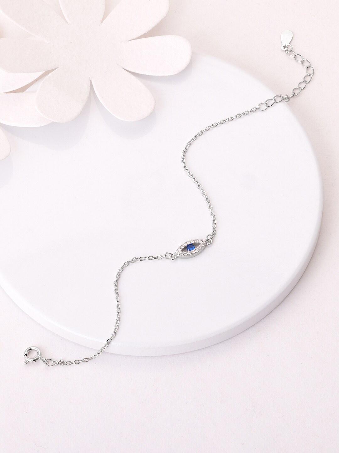 Braccialetto A Catena In Argento Sterling 925 Con Occhio Di Allah (Evil Eye) Blu - Lunghezza 7,5 Pollici