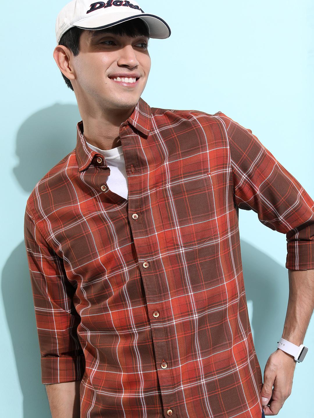HIGHLANDER Slim Fit Tartan Checks Casual Shirt