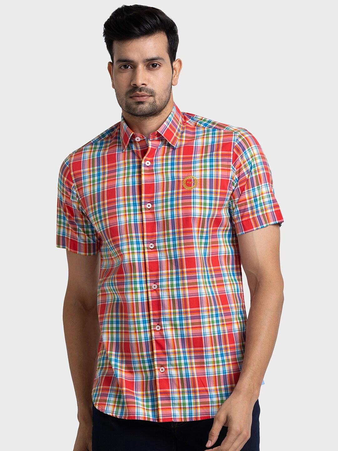 ColorPlus Tartan Checked Spread Collar Pure Cotton Tailored Fit Casual Shirt