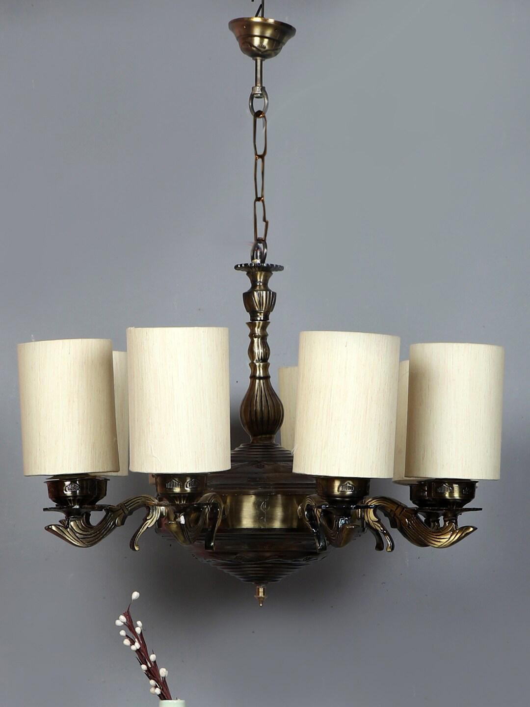 Buy Devansh Off White & Gold Toned Cotton 8 Lamp Shades Chandelier ...