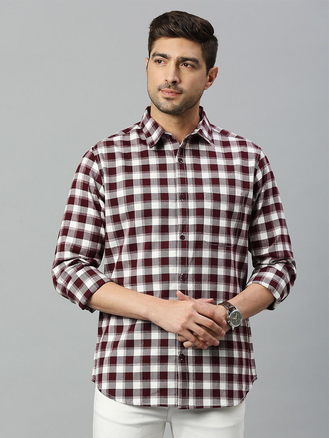 Harvard Men Maroon Classic Slim Fit Gingham Checks Opaque Checked Casual Shirt