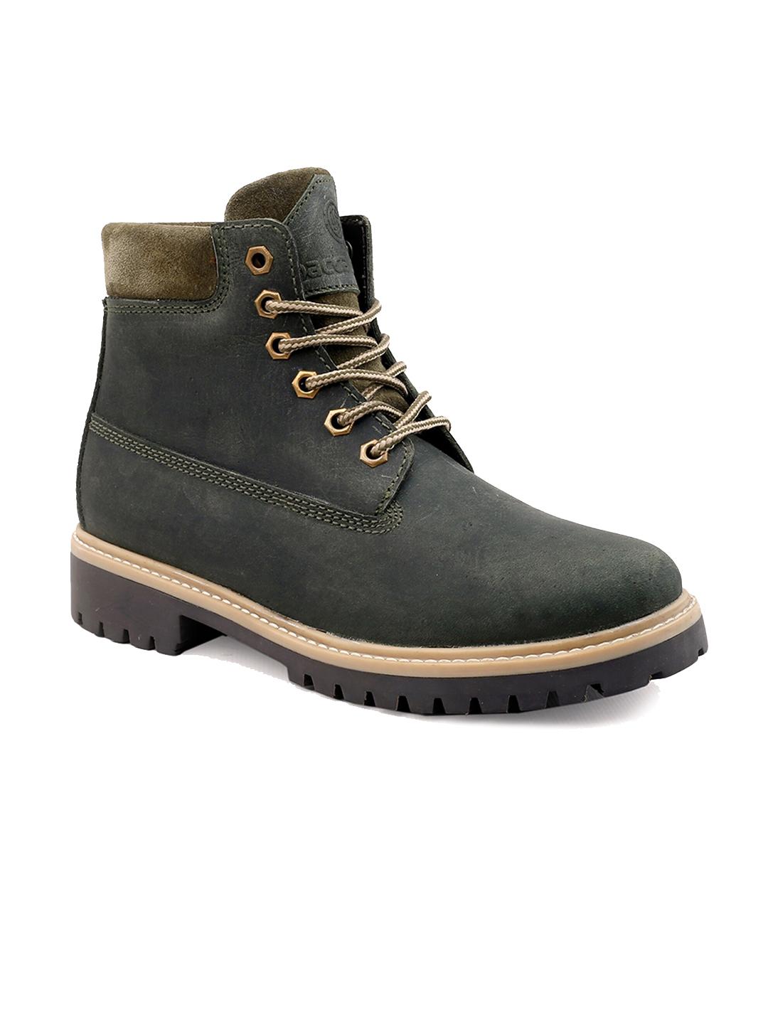 Buy Bacca Bucci Men Textured Block Heeled Leather Hiking Boots -  - Footwear for Men