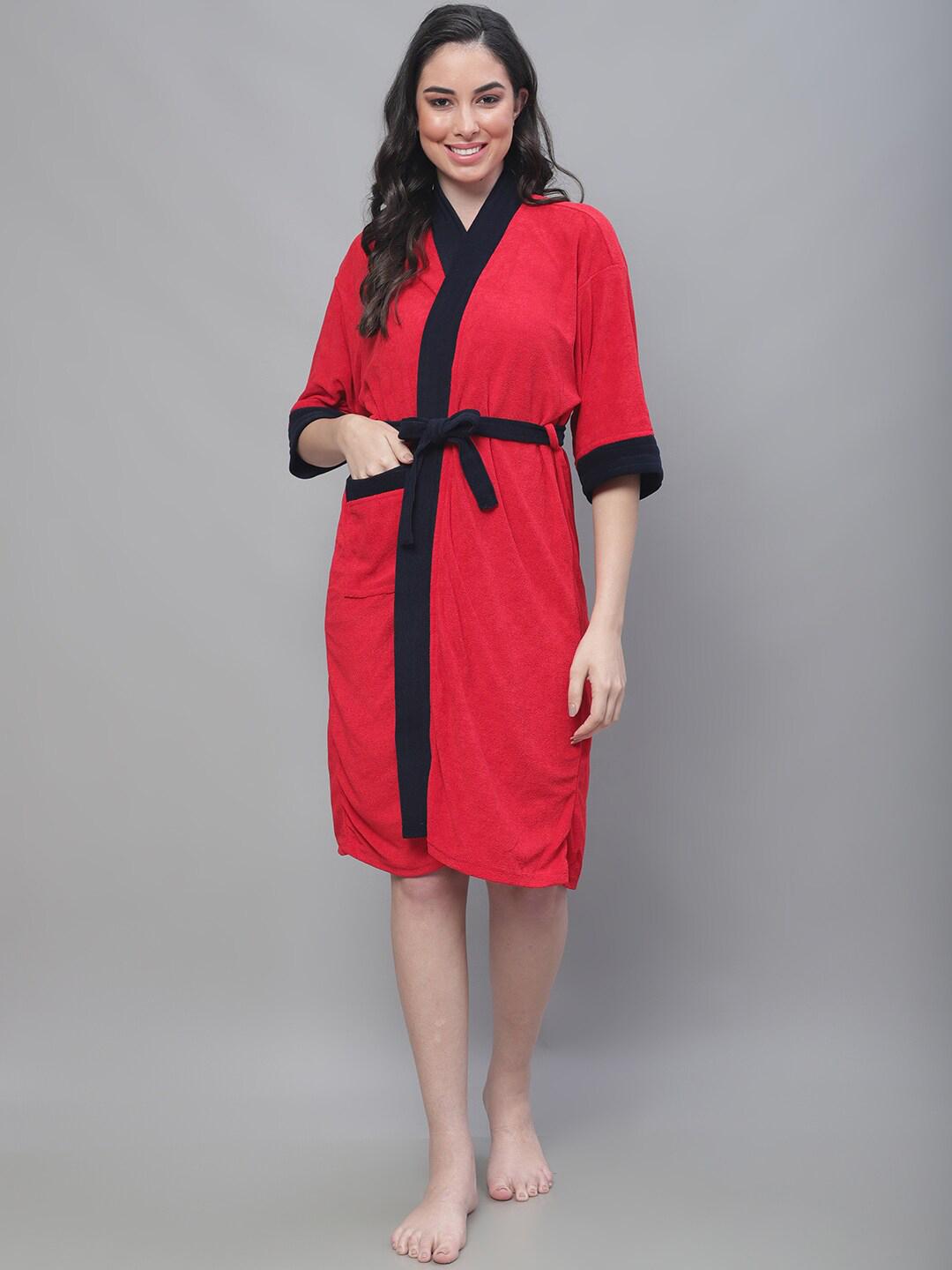 Buy ELEVANTO Bathstories Fuchsia Solid Terrycloth Drawstring Knee Length Bath Robe - - Home for Women