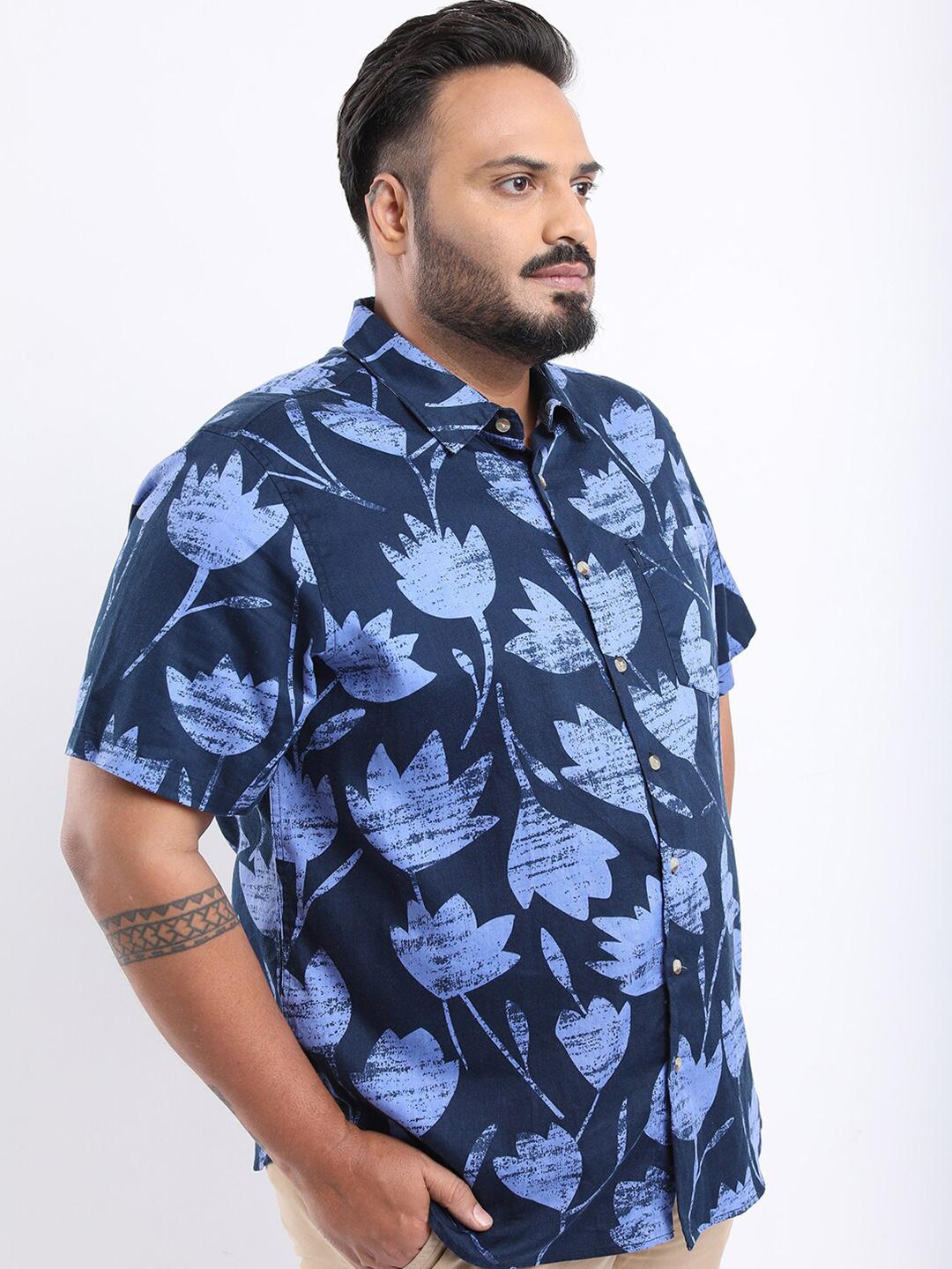 HIGHLANDER Plus Size Floral Printed Cotton Casual Shirt