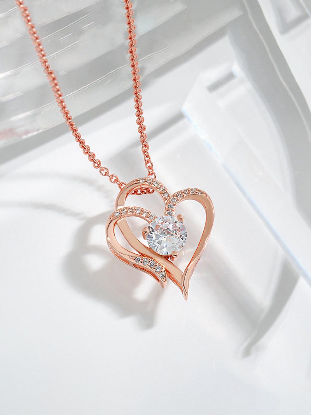Buy Yellow Chimes Rose Gold Plated Stone Studded Dual Heart Pendant With Chain -  - Accessories for Women