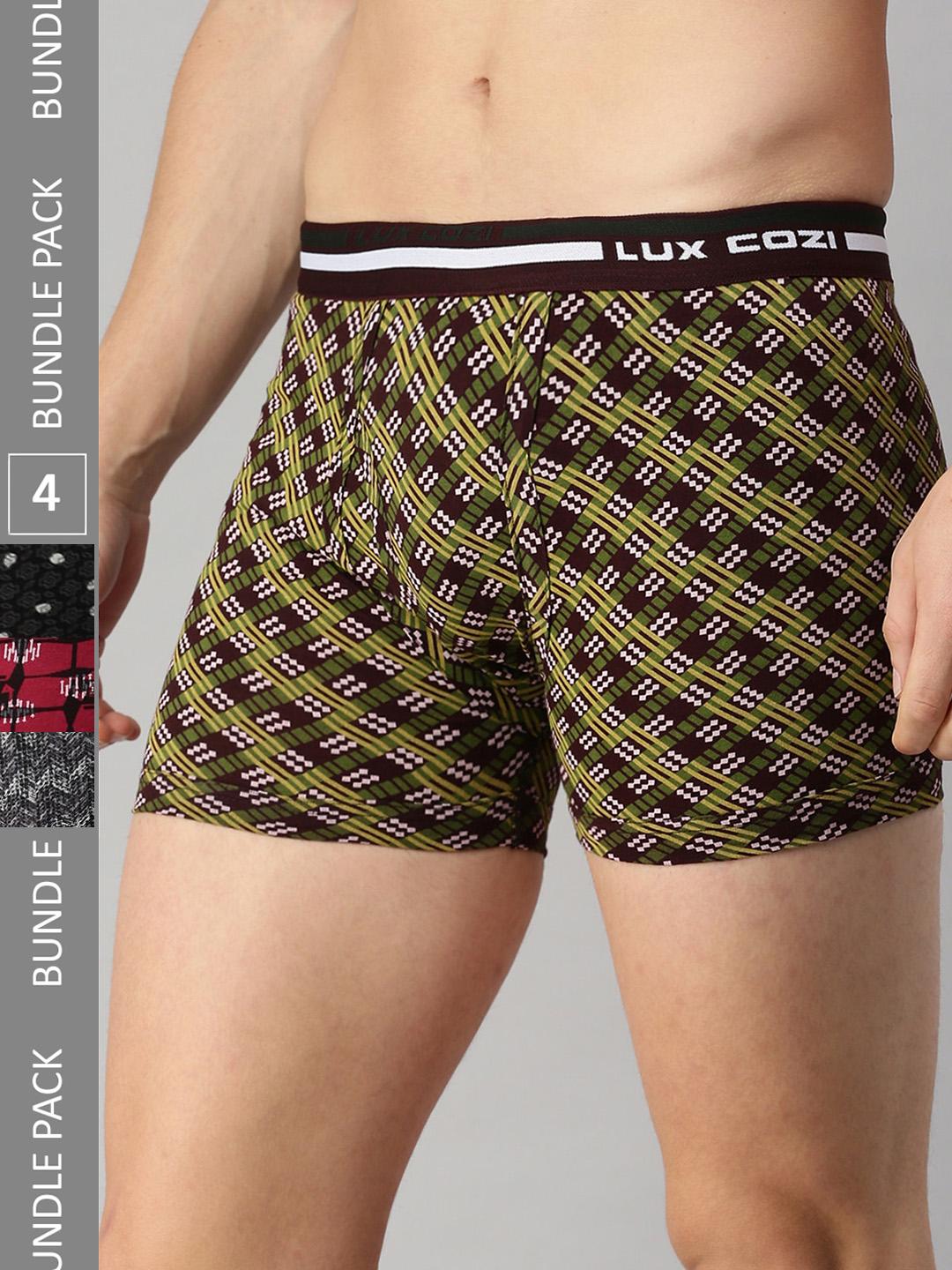 Buy Lux Cozi Pack Of 4 Assorted Cotton Trunks COZI_BIGSHOT_LONGS_PRINT_OE_ASST_4PC - - Apparel for Men