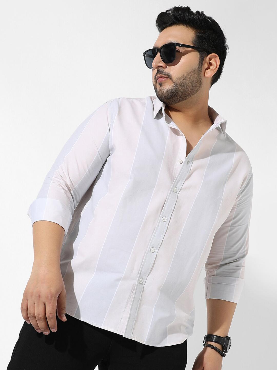 Instafab Plus Plus Size Spread Collar Striped Cotton Casual Shirt