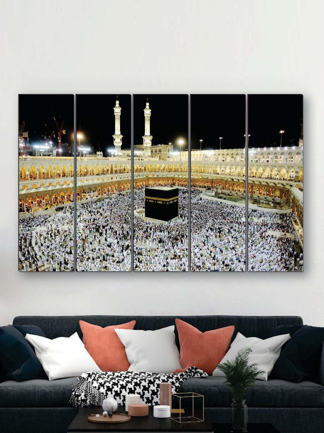 Buy SAF Islamic White MDF 5 Pcs Wall Living Room Rectangle Paintings Wall Art 1 X 24In - - Home for Unisex