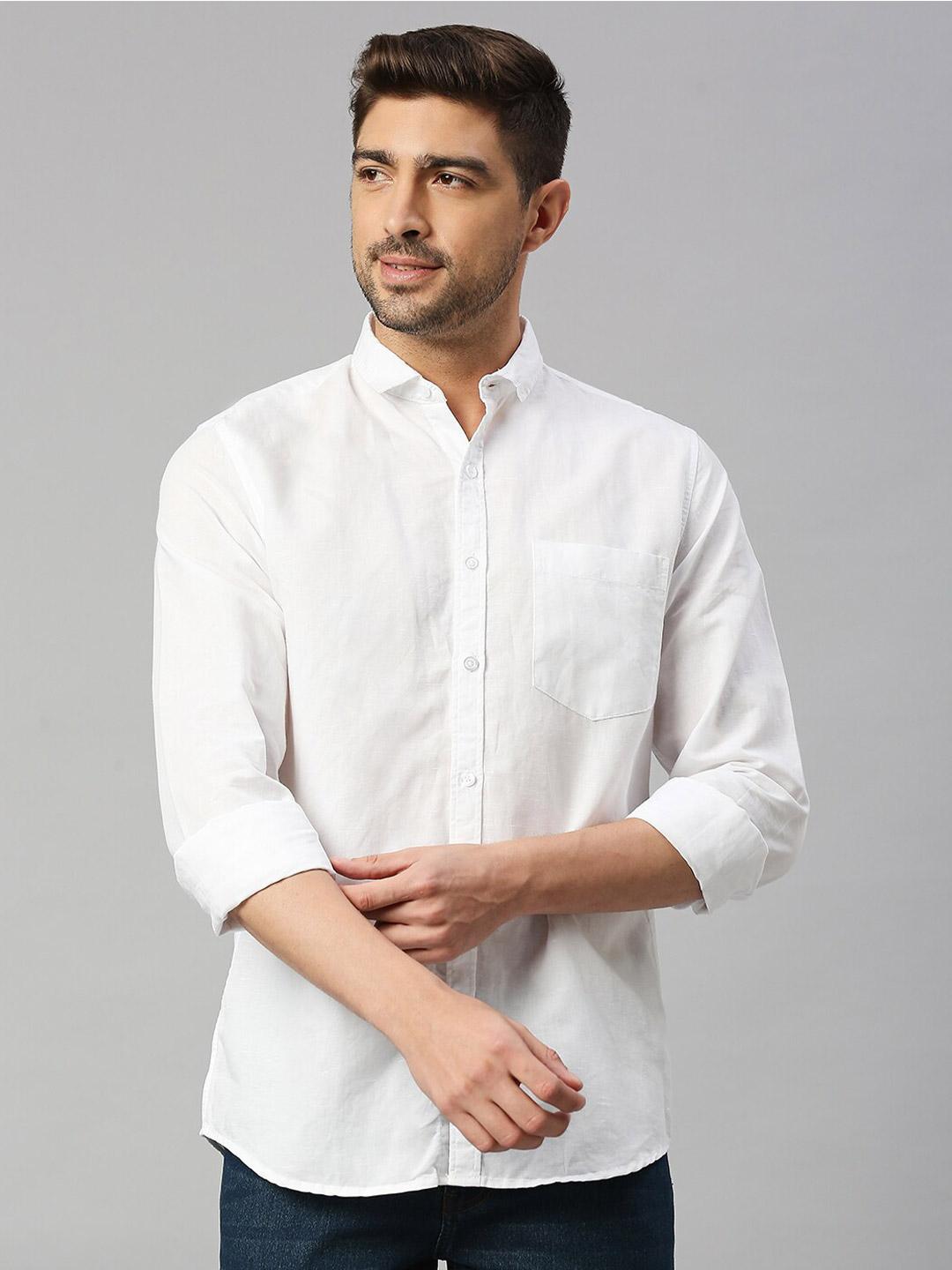 Mast & Harbour White Classic Slim Fit Casual Cotton Linen Shirt