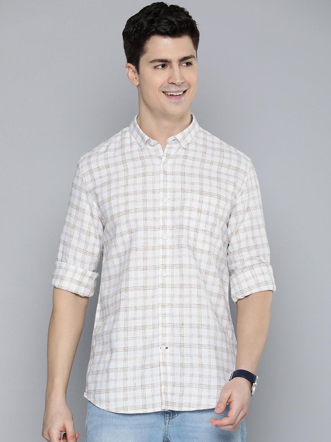 Mast & Harbour Men White Standard Opaque Checked Casual Shirt