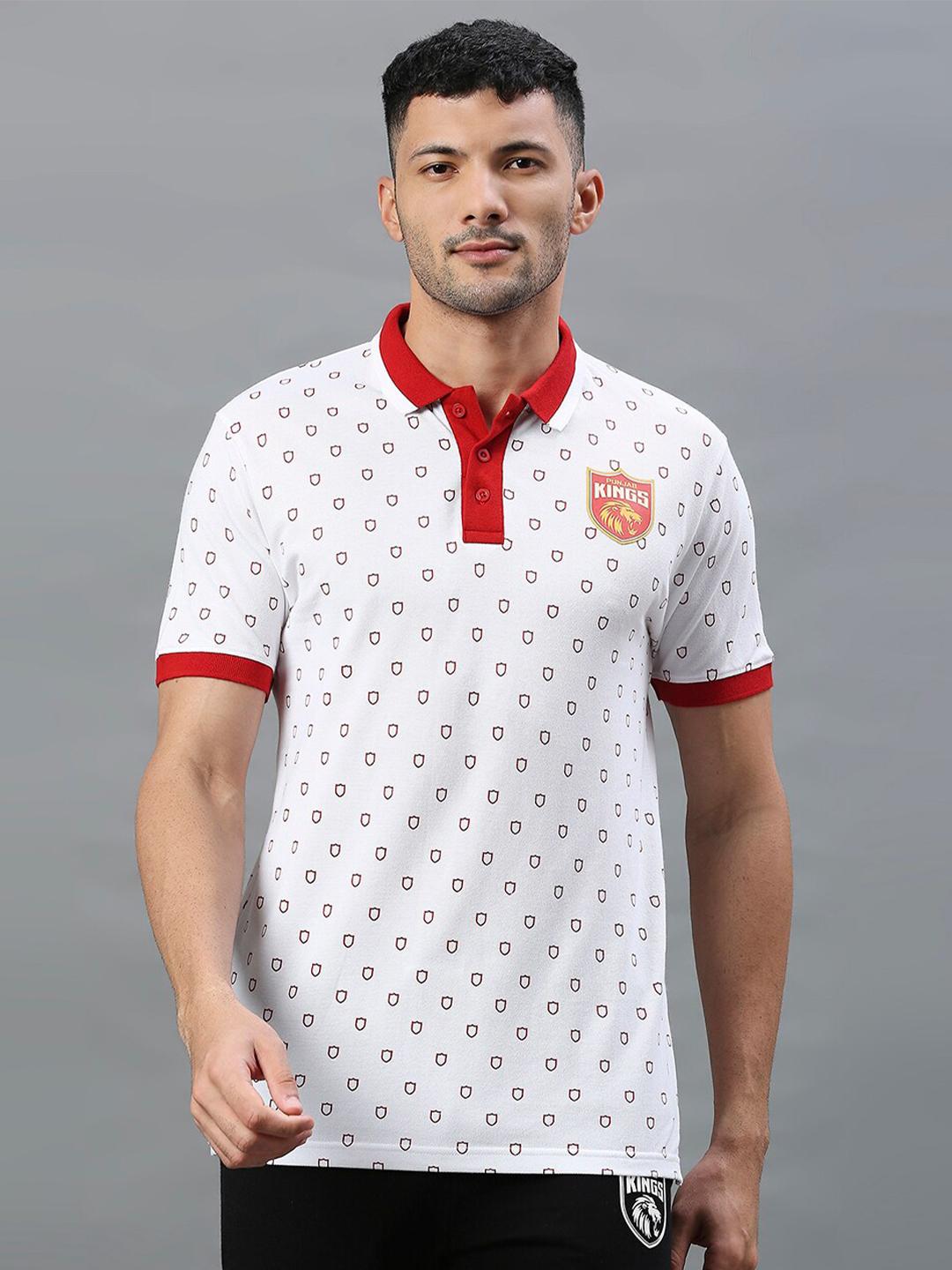 Buy FanCode Punjab Kings Geometric Printed Polo Collar Cotton T Shirt ...
