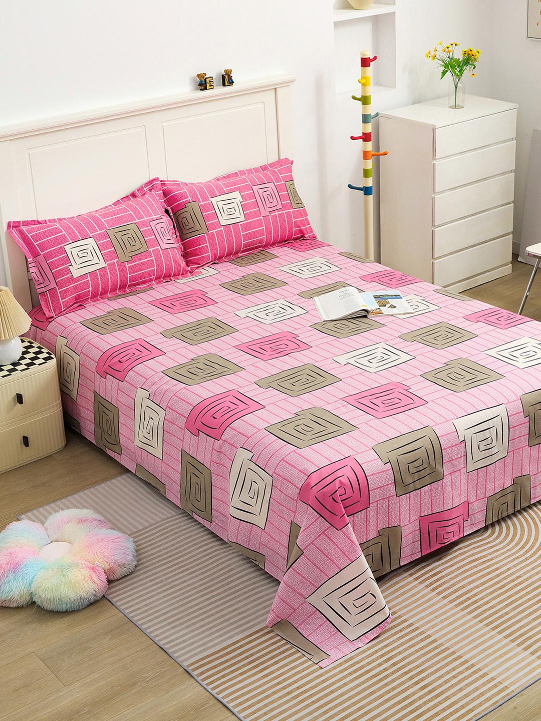 buy-story-home-maroon-geometric-cotton-210-tc-queen-fine-bedsheet-with