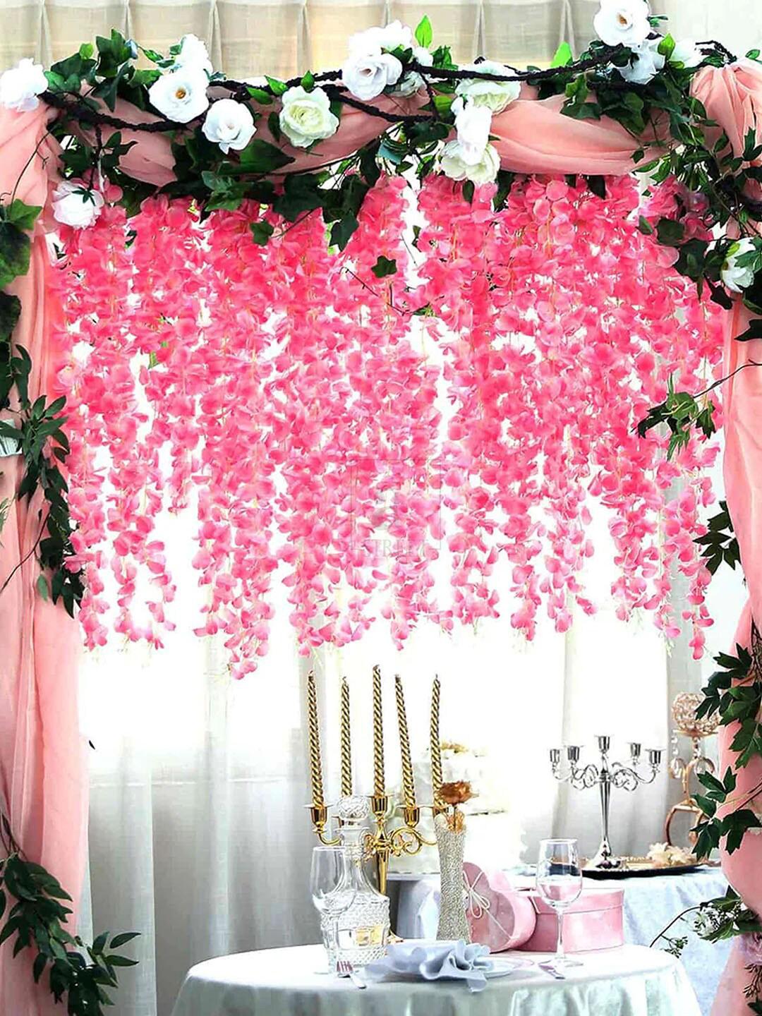 Buy Art Street Pink 6 Pieces Wisteria Vine Ratta Hanging Artificial ...