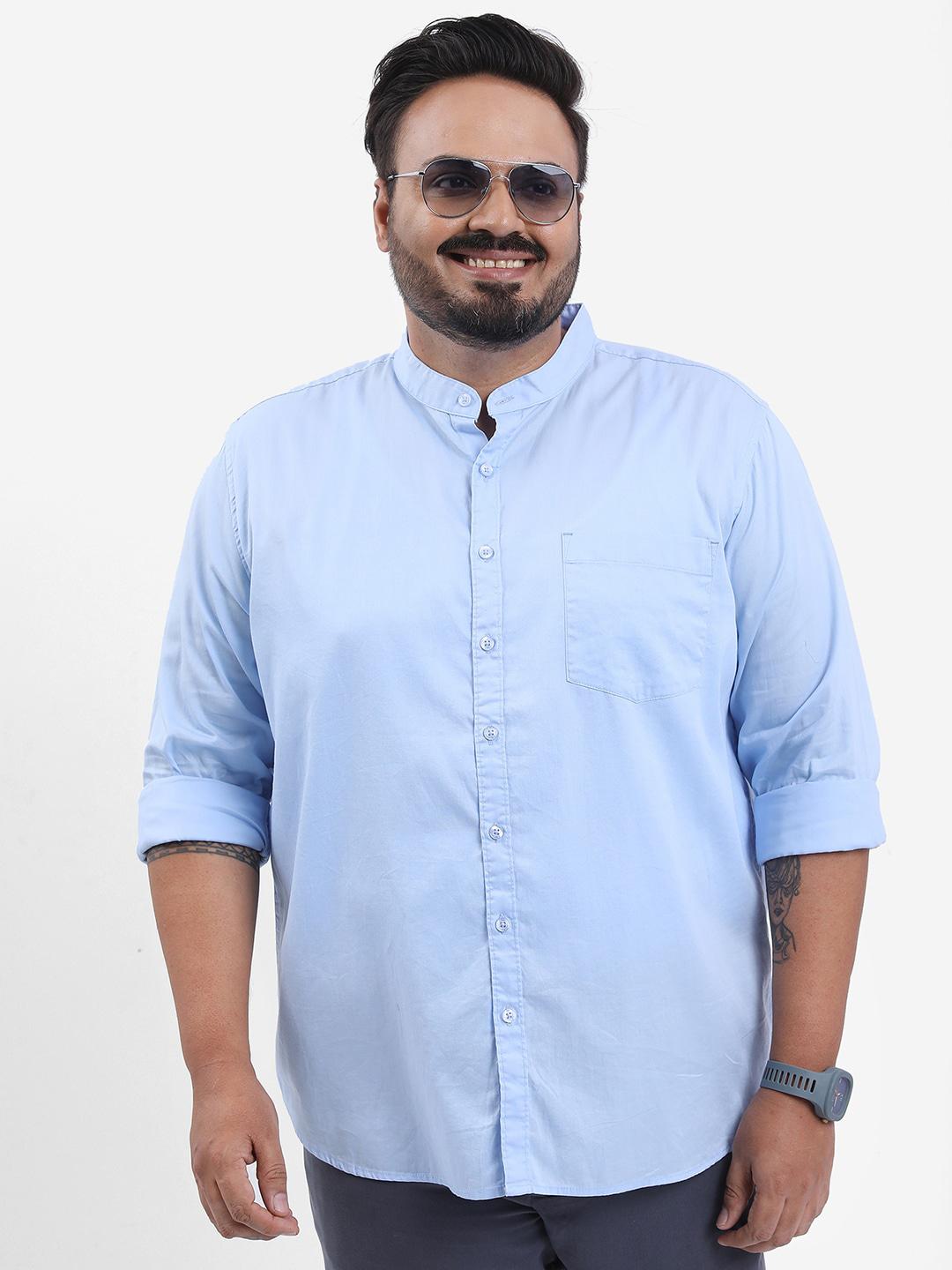HIGHLANDER Plus Size Mandarin Collar Cotton Slim Fit Shirt