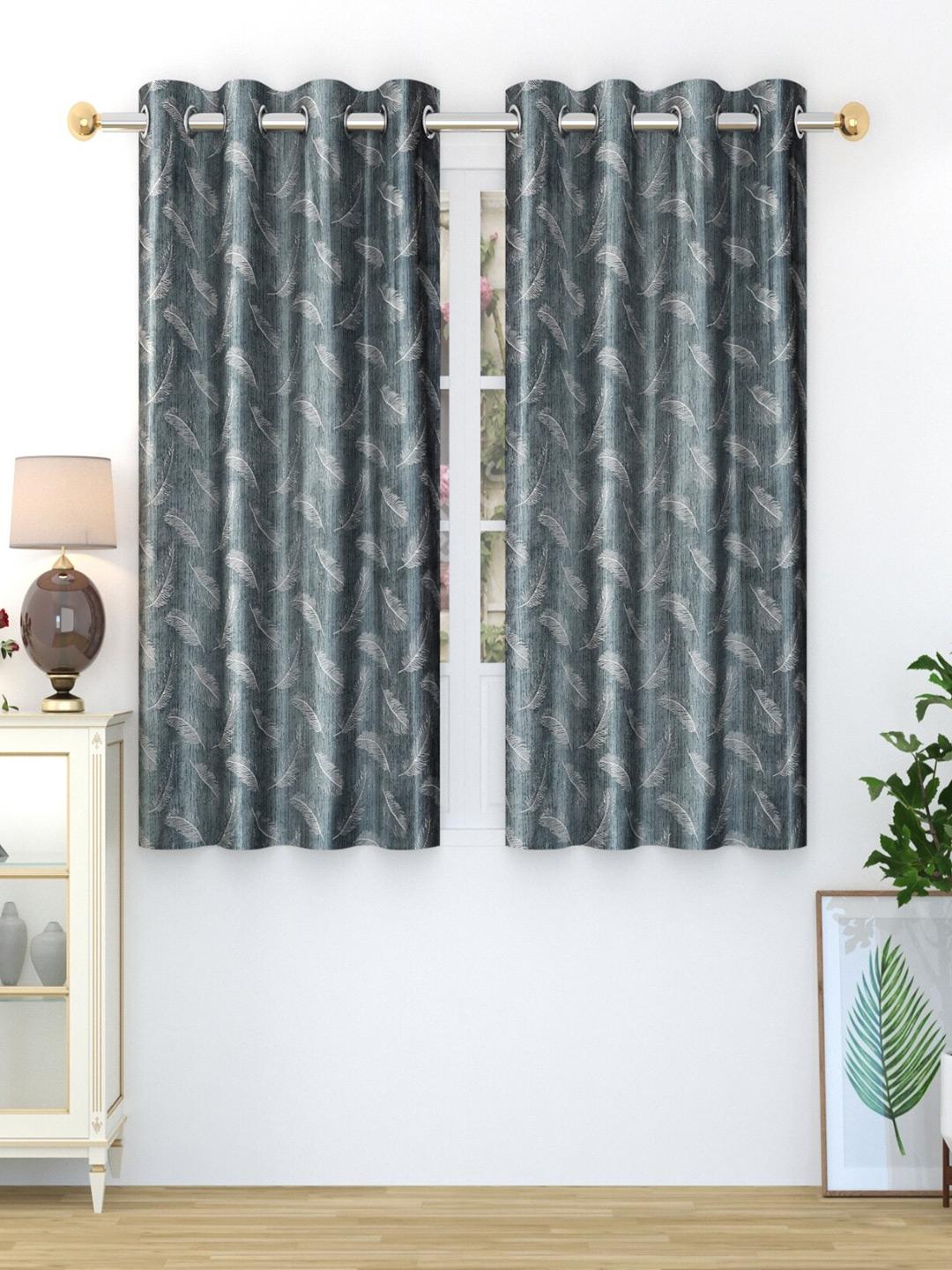 Buy Homefab India 2 Pieces Grey & White Floral Window Curtain - - Home for Unisex