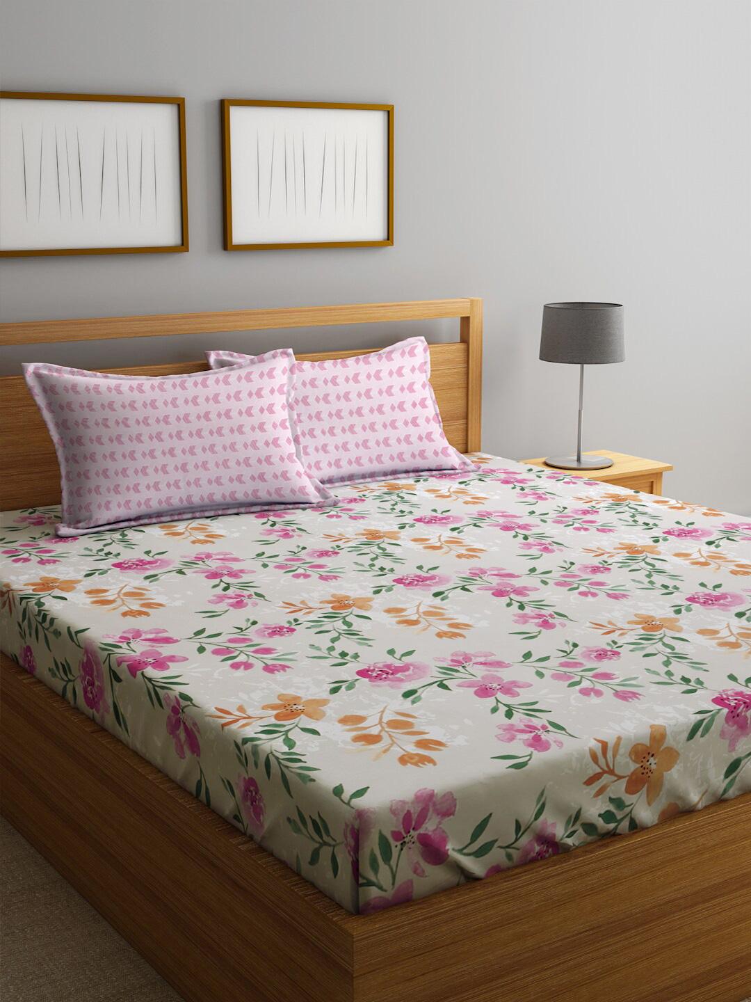 Buy KLOTTHE Pink Floral Breathable 300 TC King Fine Bedsheet With 2 Pillow Covers 250 X 225 Cm - - Home for Unisex