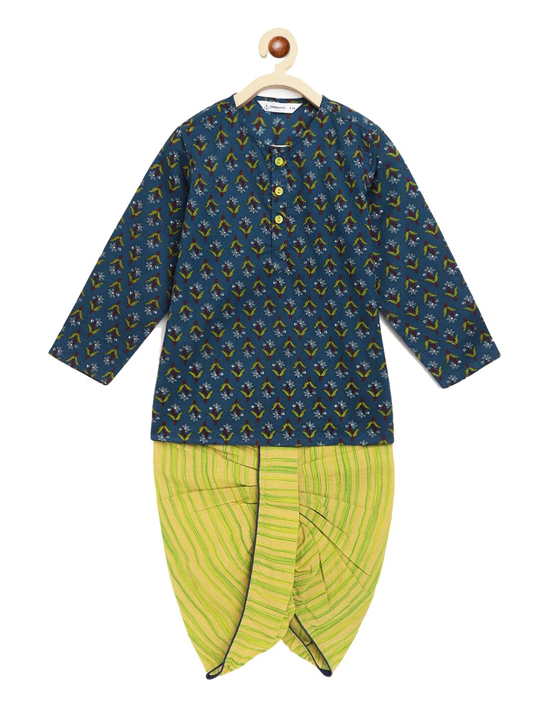 Campana Boys Mehul Dhoti Kurta Set - Block Print - Turquoise