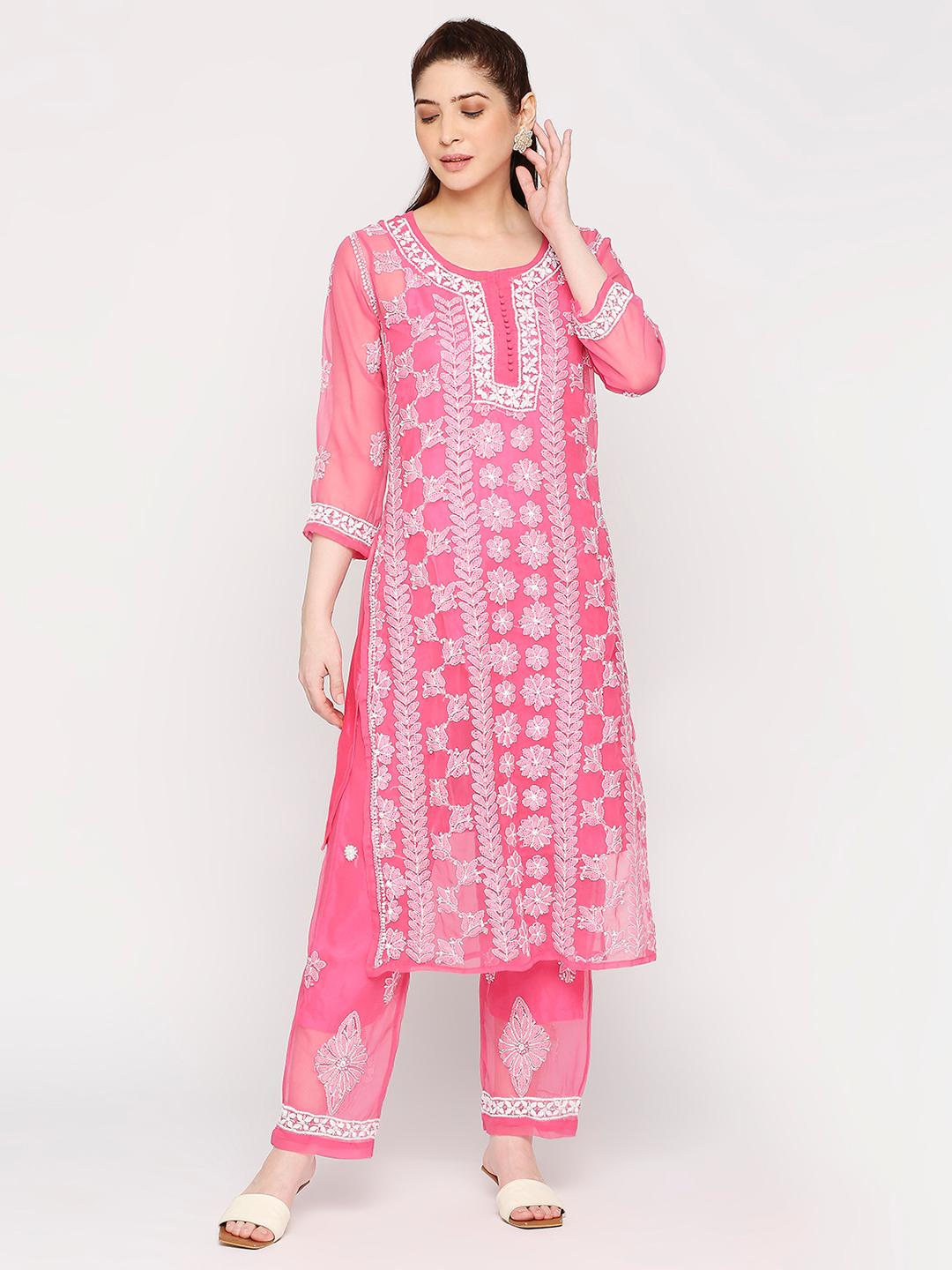 Floral Embroidered Chikankari Kurta with Palazzos
