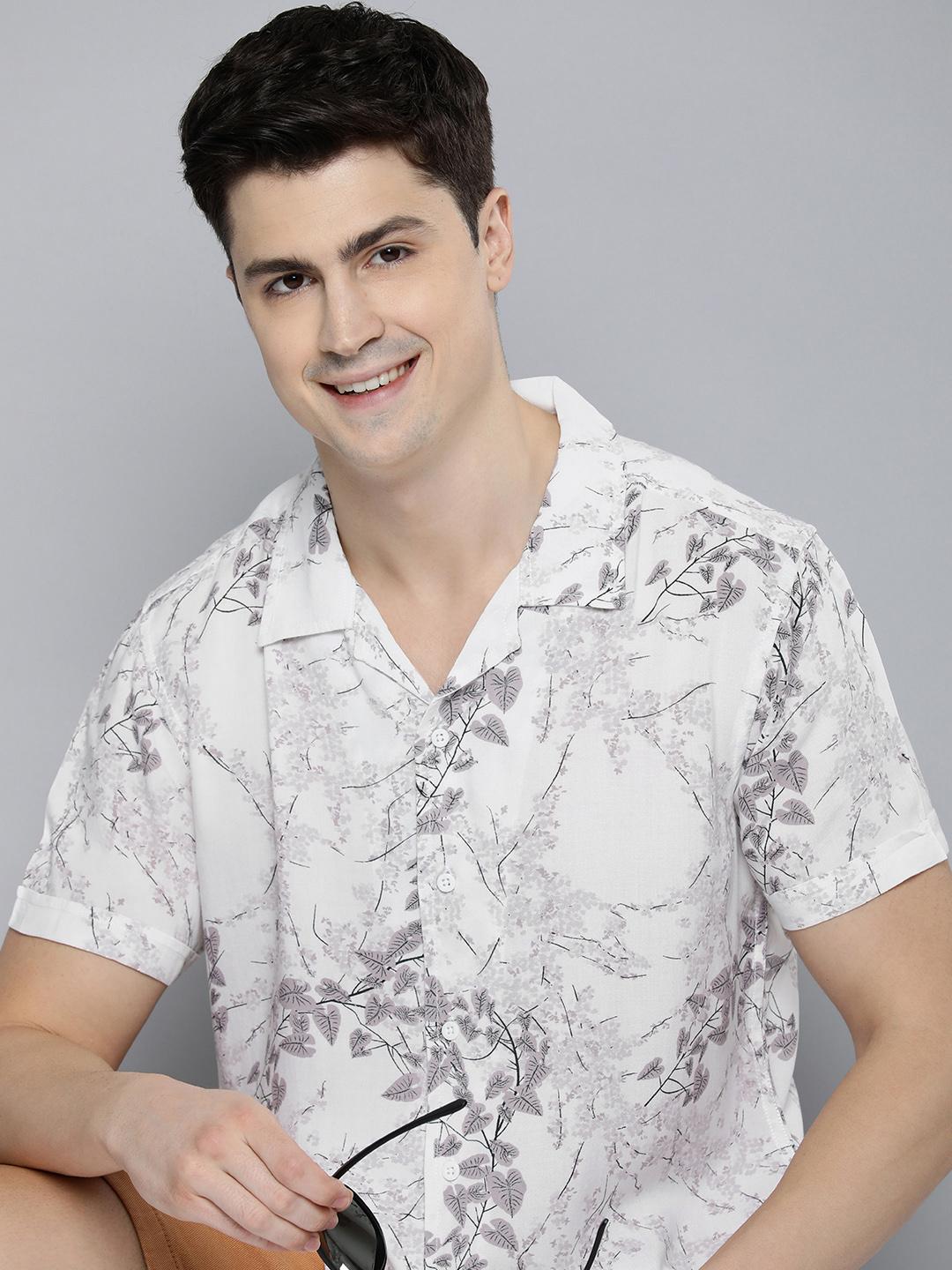 HERE&NOW Men Slim Fit Floral Printed Cuban Collar Casual Shirt