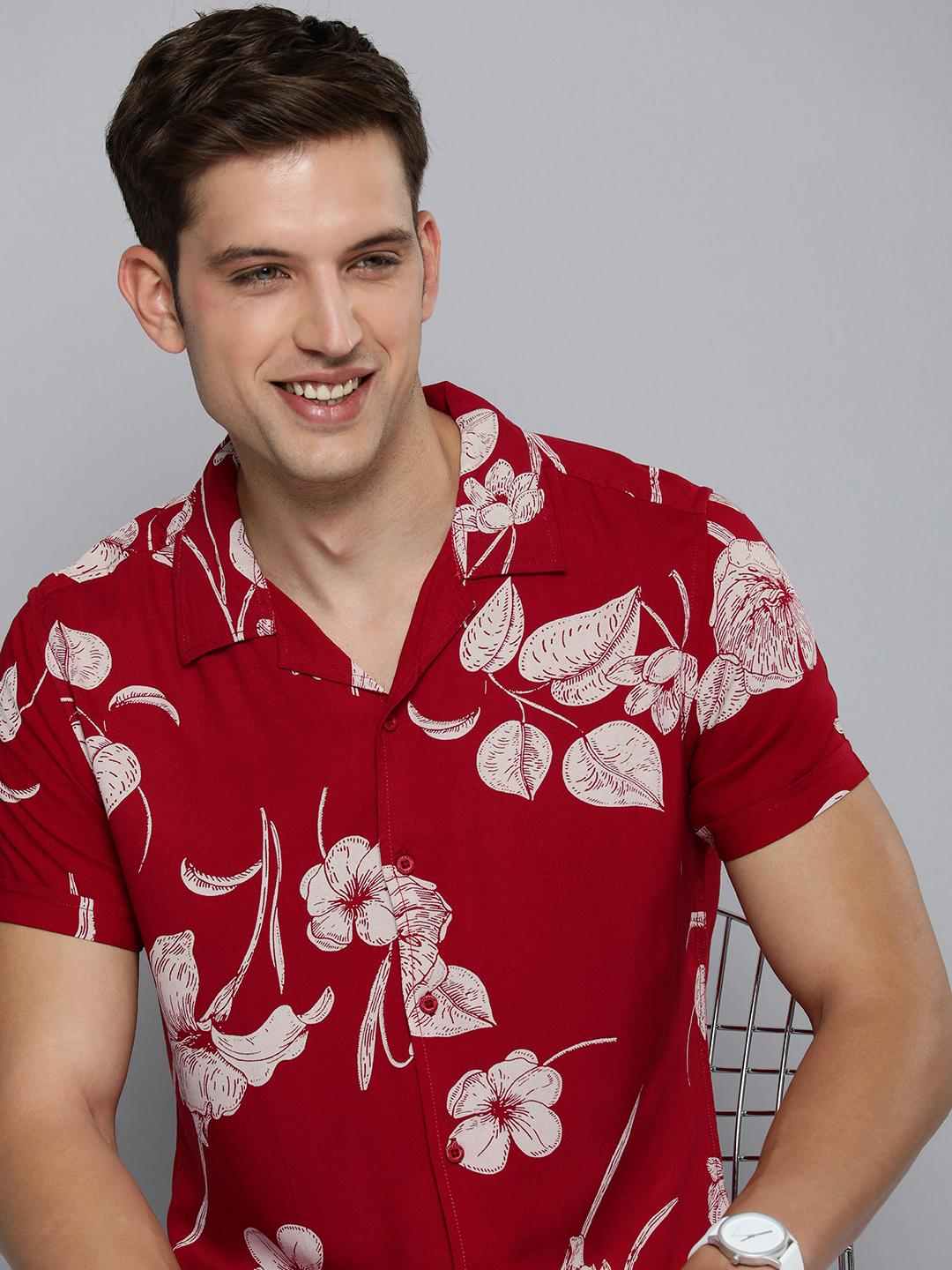 HERE&NOW Men Slim Fit Floral Printed Cuban Collar Casual Shirt