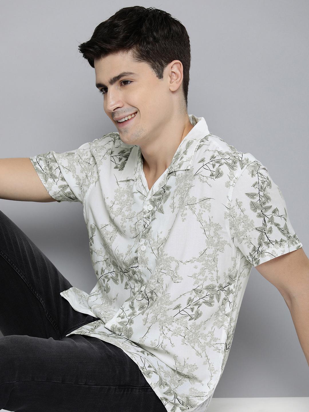 HERE&NOW Men Slim Fit Floral Opaque Printed Cuban Collar Casual Shirt