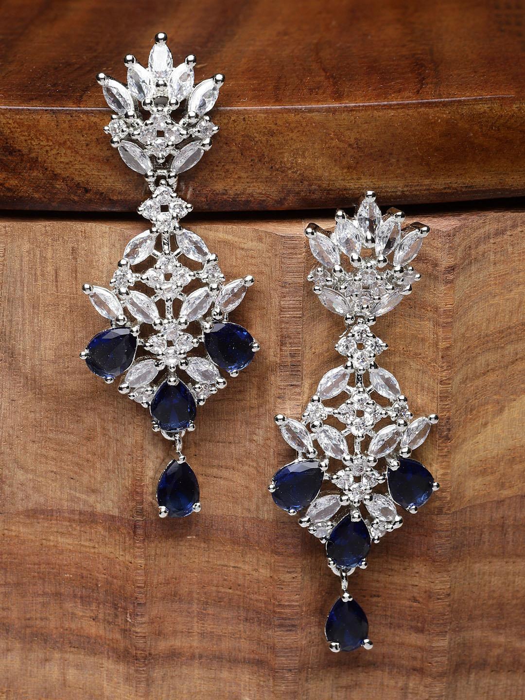 Buy Kennice Rhodium Plated AD Stone Studded Spiked Drop Earrings - - Accessories for Women