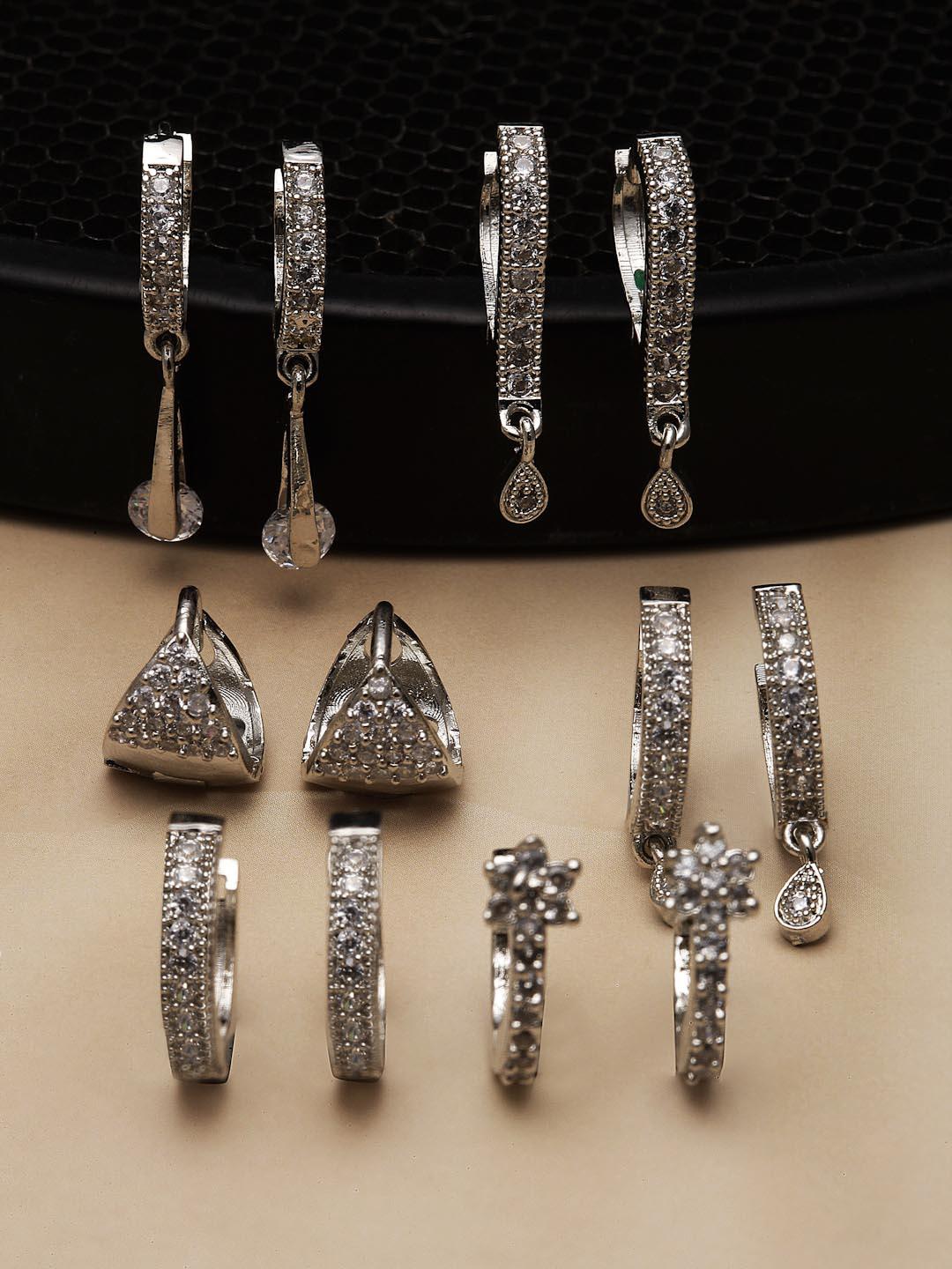 Buy Kennice Set Of 6 Rhodium Plated Teardrop Shaped Drop Earrings -  - Accessories for Women