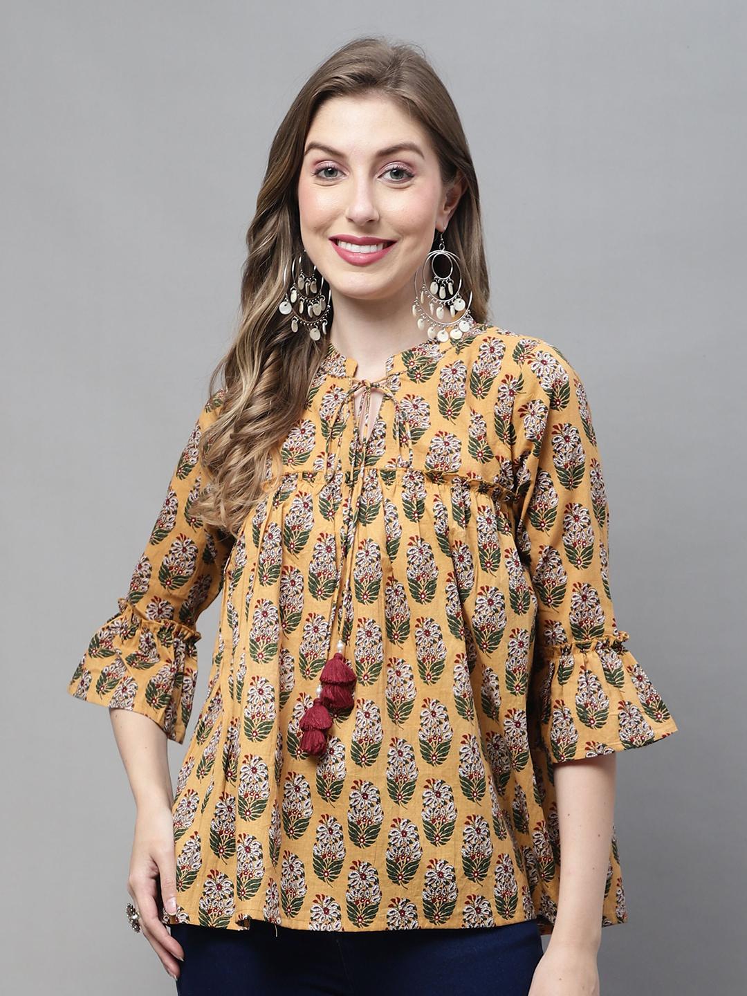 Printed Shoulder Tie-Ups Peplum Top main image 0