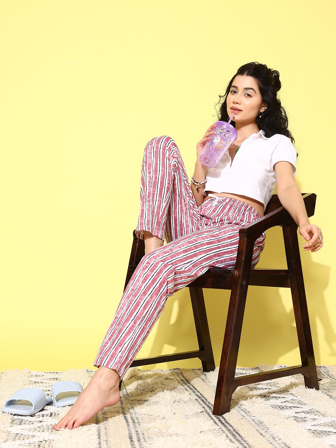 Buy ETC X Fwd Women Striped Cotton Lounge Pants - - Apparel for Women