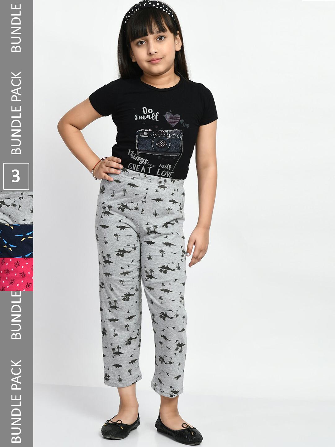 Buy BAESD Girls Pack Of 3 Pure Cotton Printed Lounge Pants -  - Apparel for Girls