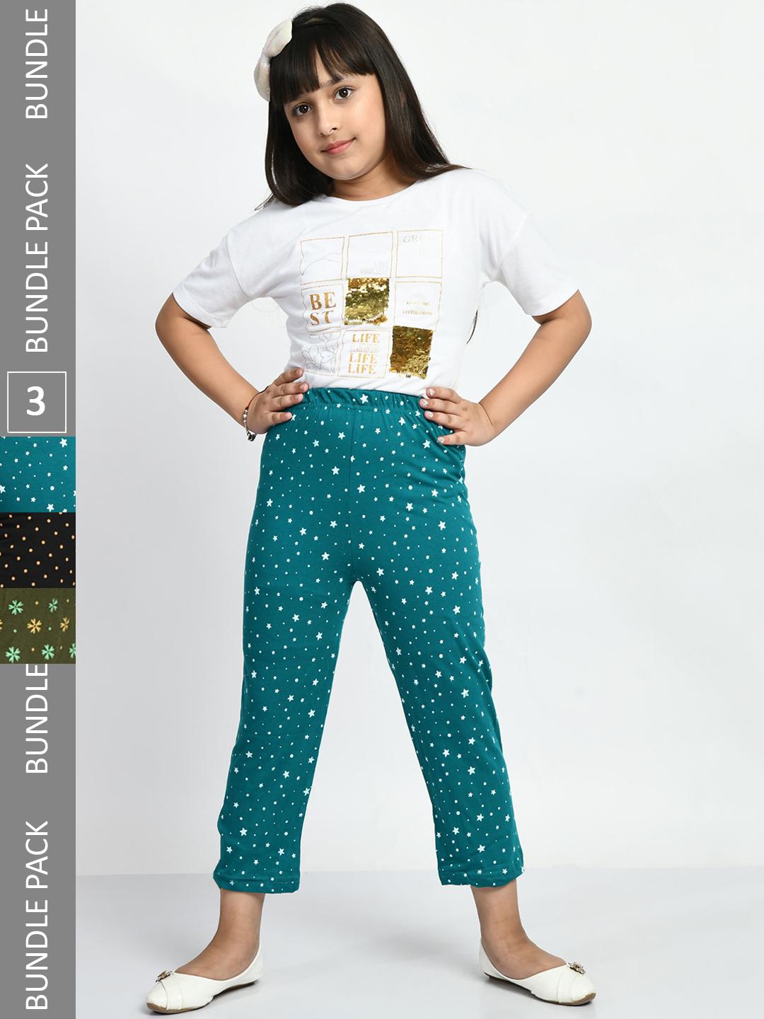 Buy BAESD Girls Pack Of 3 Pure Cotton Printed Lounge Pants - - Apparel for Girls