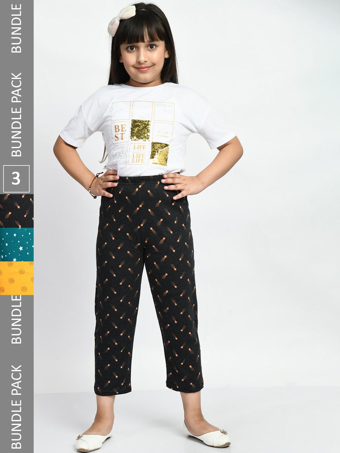 Buy BAESD Girls Pack Of 3 Pure Cotton Printed Lounge Pants - - Apparel for Girls