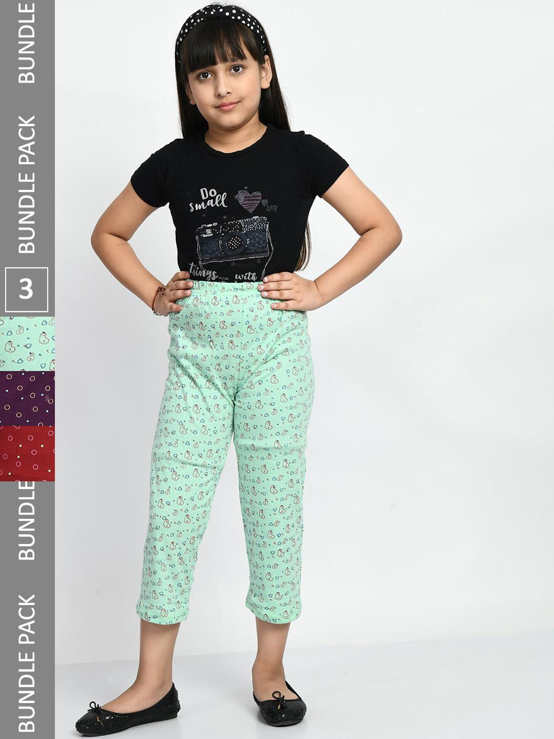 Buy BAESD Girls Pack Of 3 Printed Pure Cotton Lounge Pants - - Apparel for Girls