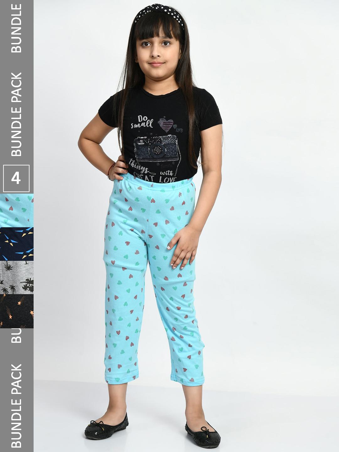 Buy BAESD Girls Pack Of 4 Printed Pure Cotton Lounge Pants - - Apparel for Girls