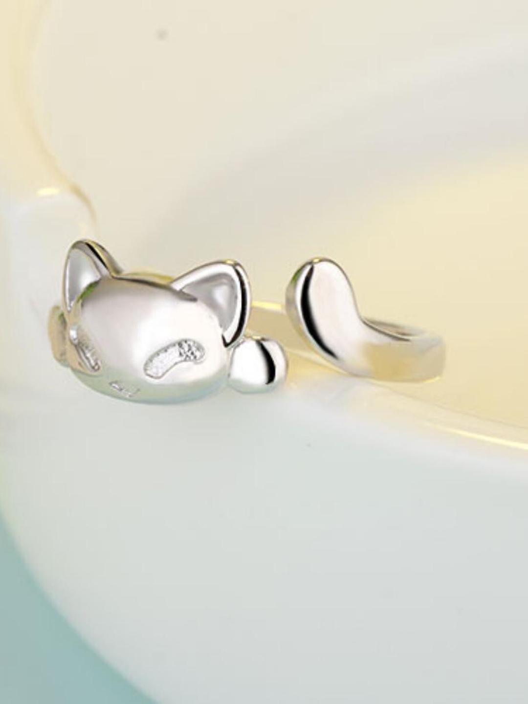 Buy MYKI Silver Plated Stylish Korean Cat Designed Finger Ring - - Accessories for Women
