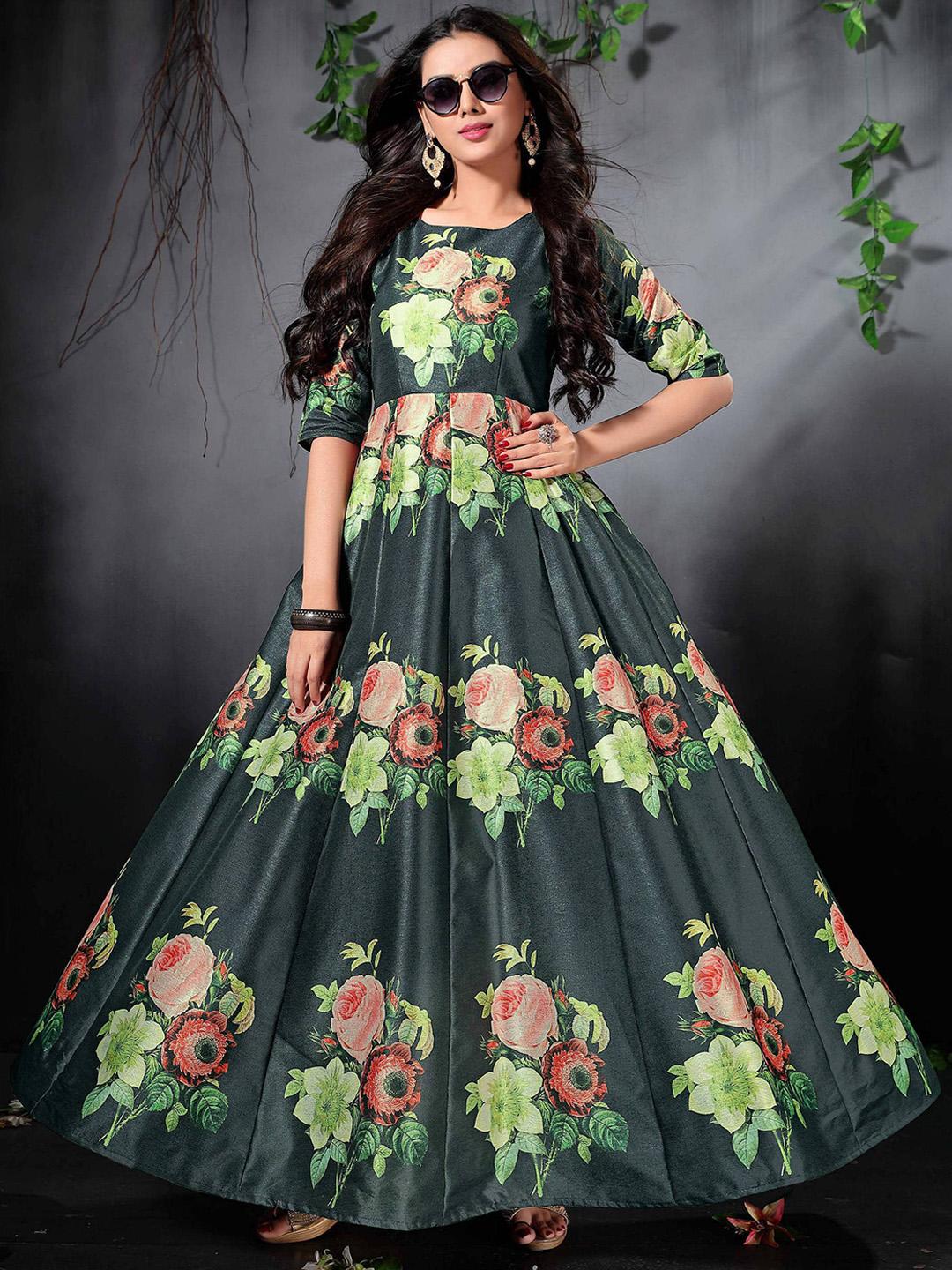 Women Indian Floral Printed Fit & Flare Maxi Ethnic Dress