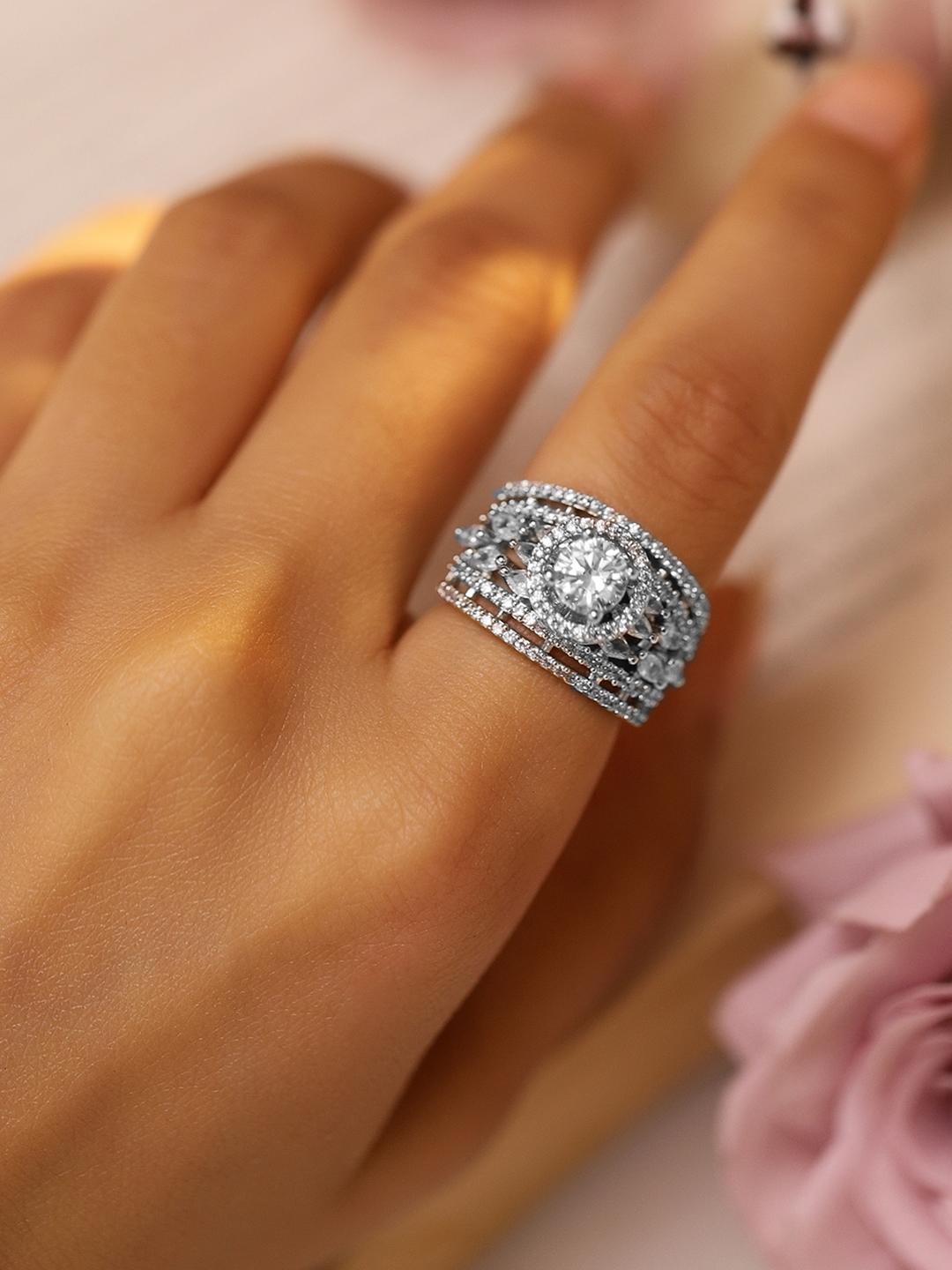 Buy Rubans Women Rhodium Plated Cubic Zirconia Studded Adjustable Finger Ring - - Accessories for Women