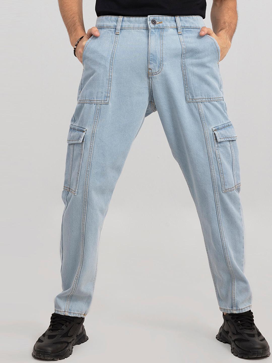 Snitch Men Blue Mid-Rise Clean Look Pure Cotton Baggy Jeans