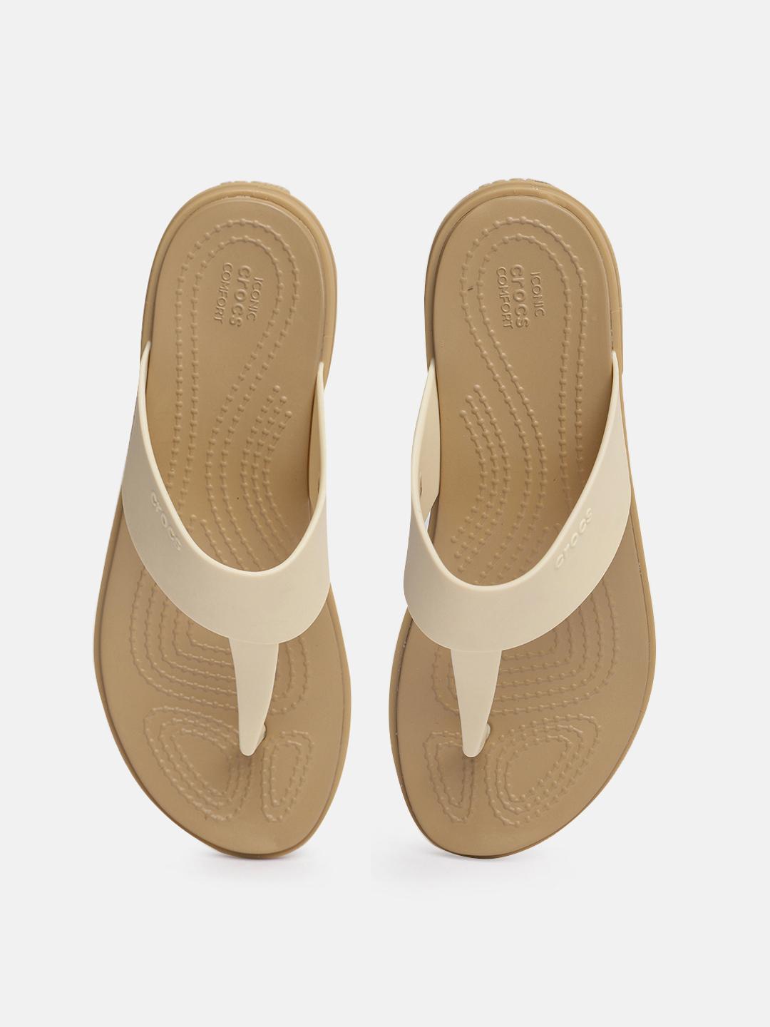 Buy Crocs Women Solid Croslite T Strap Flats - Flip Flops for Women ...