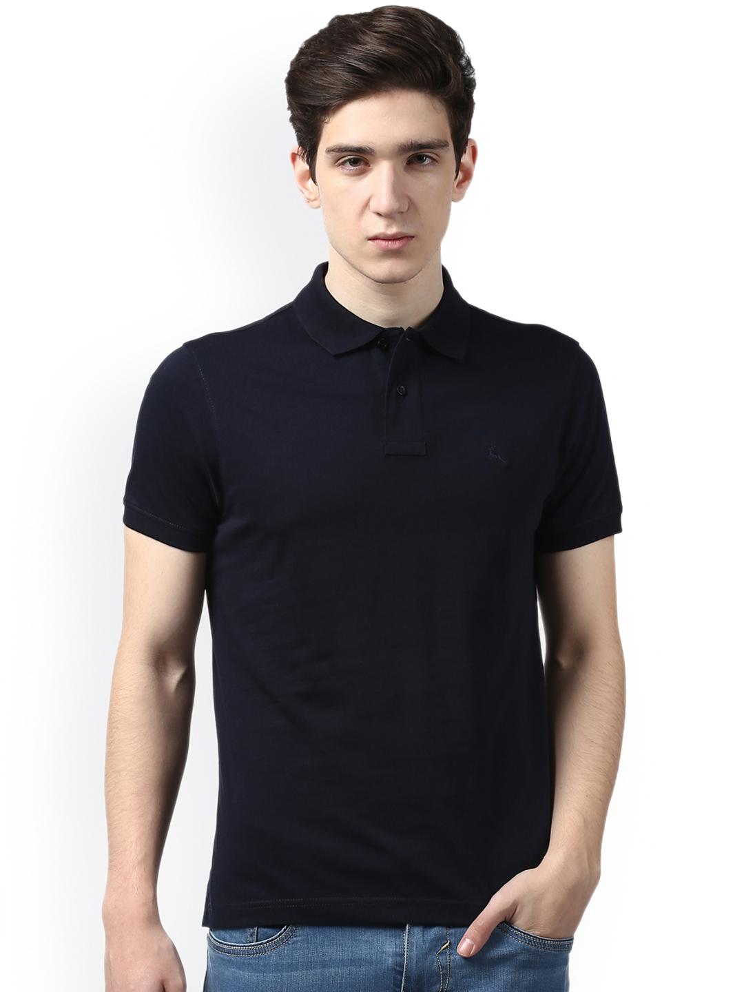 Buy Parx Men Navy Blue Solid Polo Collar Pure Cotton T Shirt - Tshirts ...