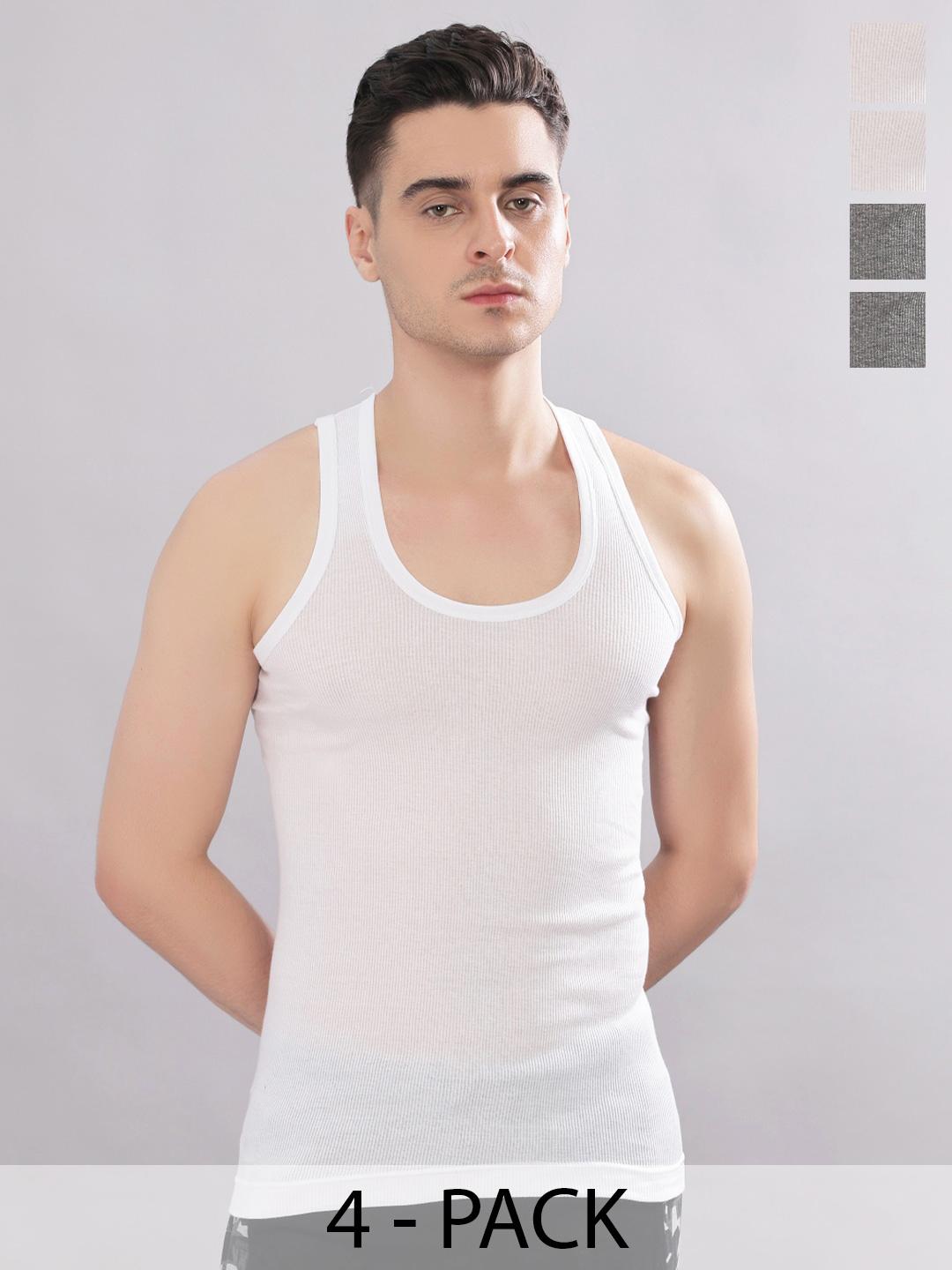 Buy Dollar Bigboss Men Solid Pack Of 4 Cotton Stretch Rib Regular Fit Casual Vest -  - Apparel for Men
