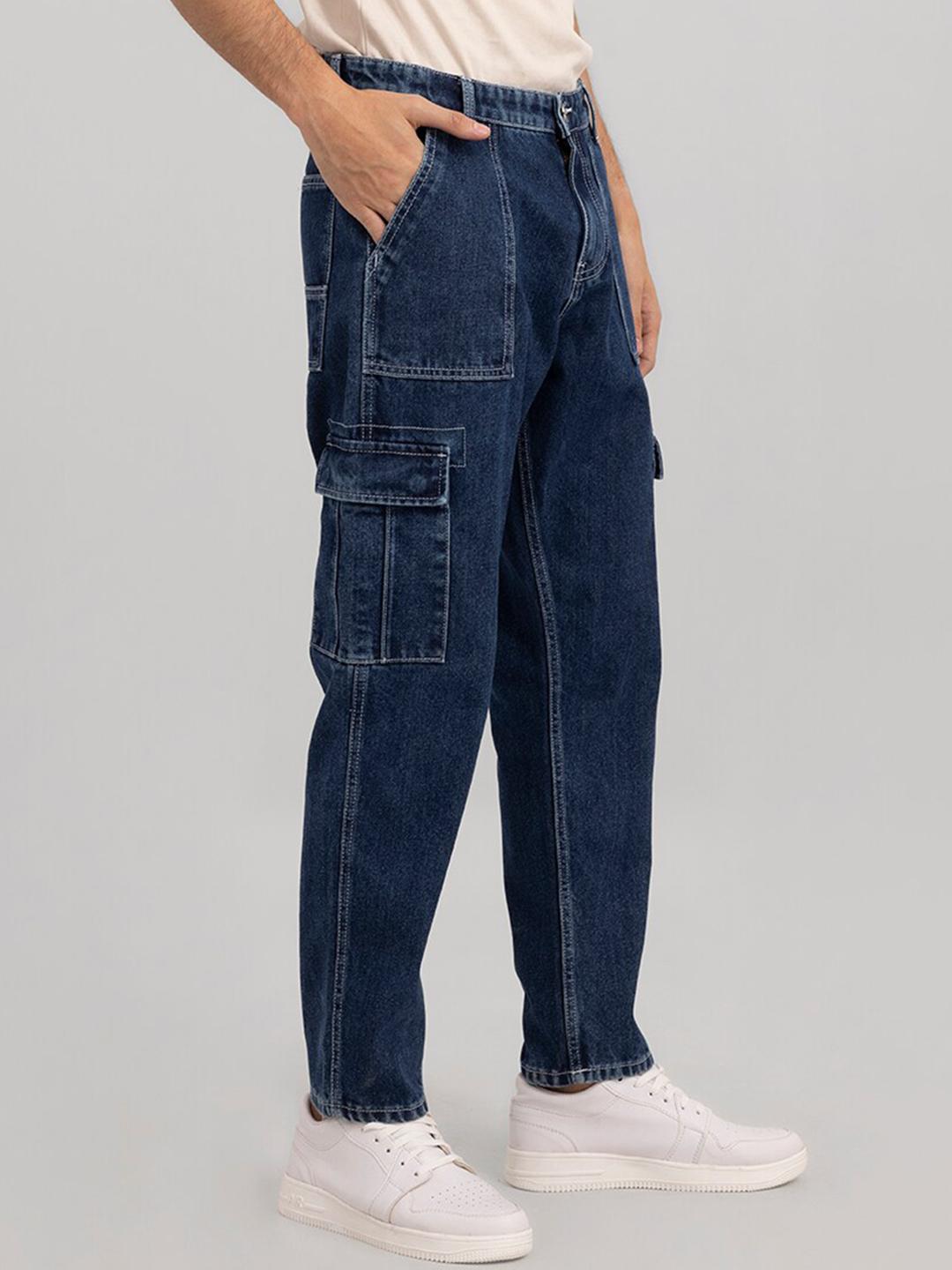 Snitch Men Blue Baggy Fit Pure Cotton Stretchable Jeans - - Apparel for Men