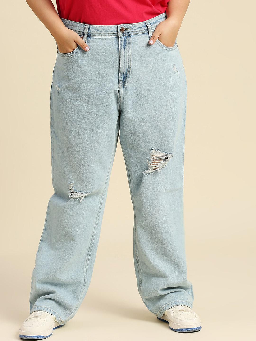 Freeform by High Star Freeform by High Star Women Plus Size Comfort Wide Leg High-Rise Low Distress Jeans